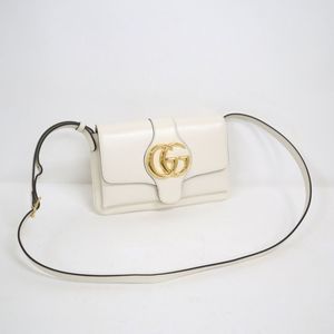 Gucci Shoulder Bag Small GG Leather White Gold Metal Fittings